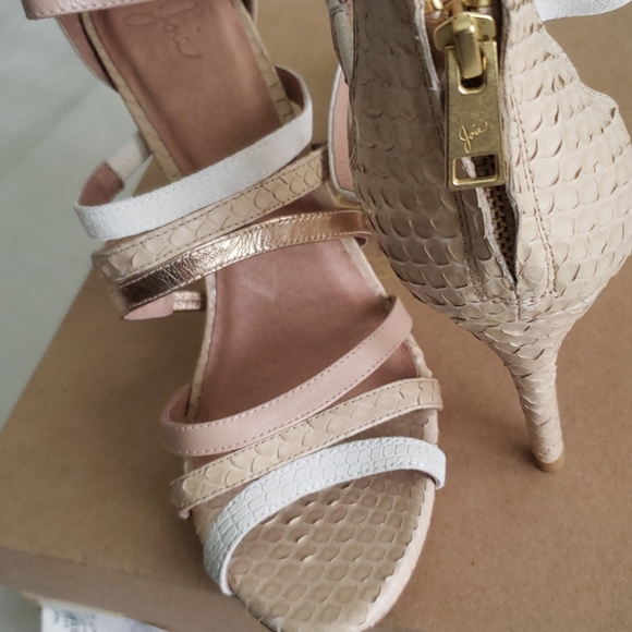 JOIE New ZEE Strappy Heel Sandal Caged Embossed ALL Leather Pump Nude Womens🎉HP - Picture 16 of 16